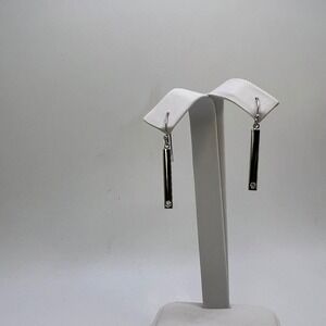 Vintage Sterling Silver 925 Dangling Bar Diamond‎ Earrings, Dangle Drop Earrings